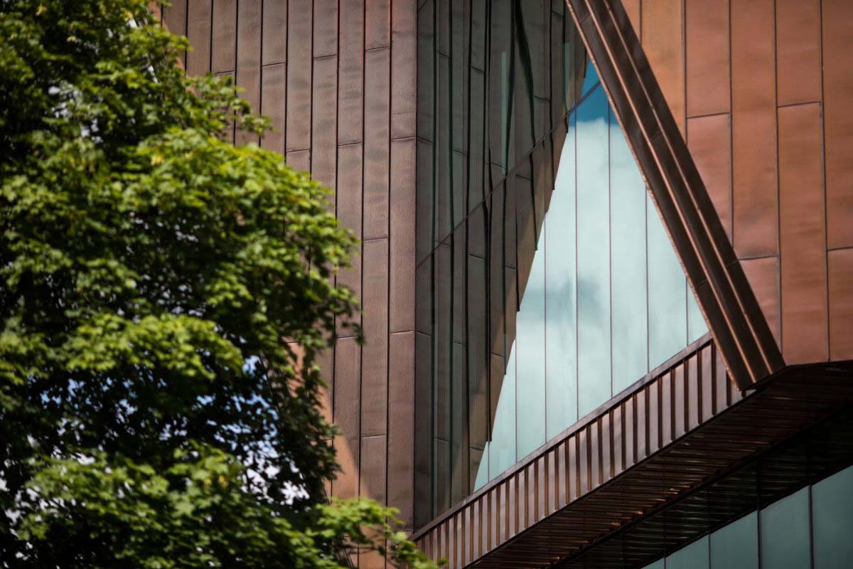 copper facade with large glazing