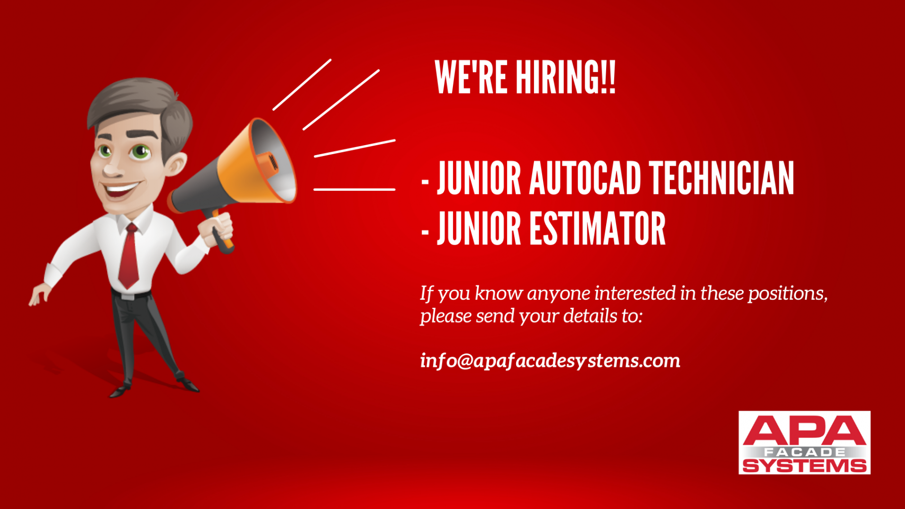 We're Hiring - Junior AutoCAD Technician - Junior Estimator